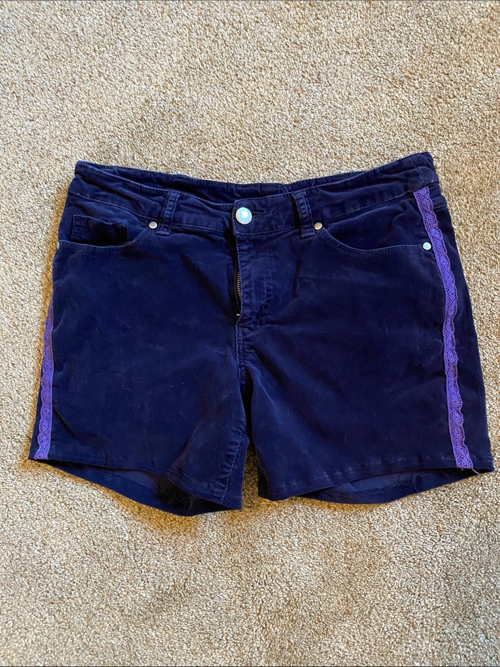 Women’s Navy Corduroy Shorts with Purple Trim